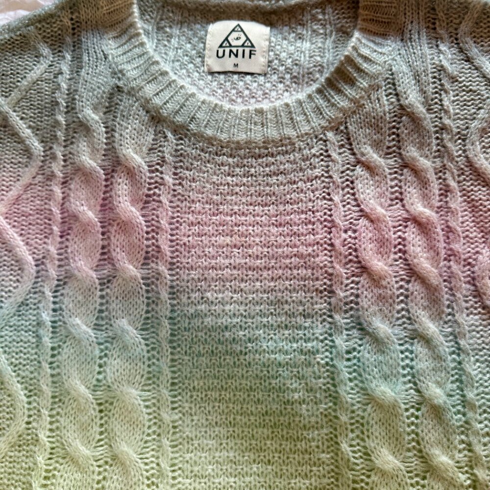 UNIF Cake Sweater Pullover Pastel Rainbow Twee Ombré Cable Knit Soft Size Medium - Picture 7 of 14